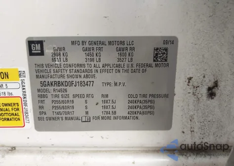 2015 Buick Enclave Leather из США, поврежденный, VIN 5GAKRBKD0FJ183477